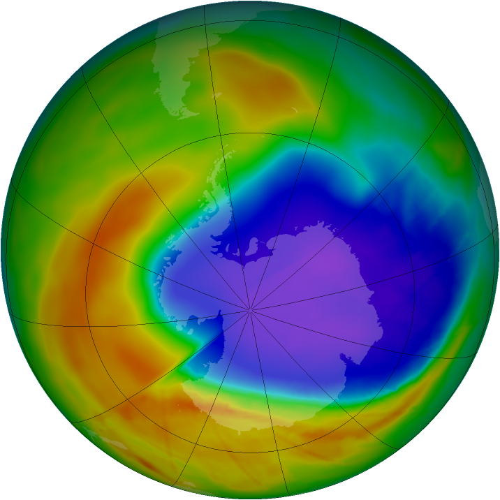 Antarctic ozone map for 14 October 2009